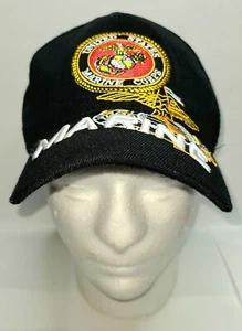 US MARINE CORPS USMC BIG ROUND SIDE LINE CAP HAT BLACK - Picture 1 of 7
