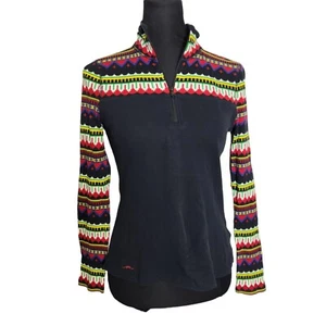 Lauren Ralph Lauren Native Shirt Medium 1/4 Zip Mock Neck Langarm Oberteil Schwarz - Bild 1 von 8