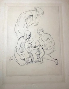 antique chalcographie du louvre museum Alphonse Leroy sketch engraving print . - Picture 1 of 13