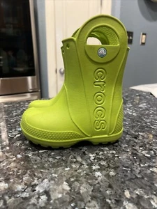 Crocs Handle It Rain Boots Size 8 Lime Green Waterproof Slip On Kids Shoe Logo - Picture 1 of 5
