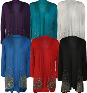 Cárdigan abierto de lentejuelas talla grande para mujer manga larga top brillante para dama 12-30 - Imagen 1 de 7