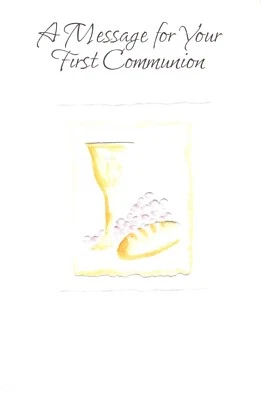 First Holy Communion Bread &  Wine Theme Embossed Greeting Card   - Image 1 of 3