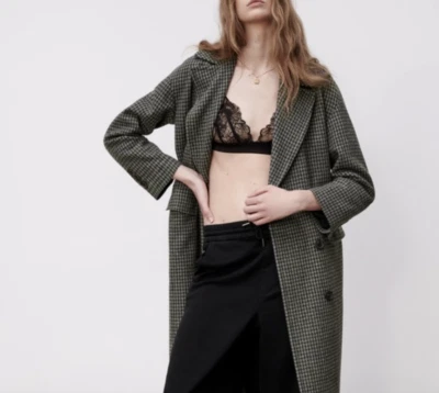 ZARA NWT WOMEN WOOL BLEND OVERSIZED LONG COAT HOUNDSTOOTH CHECK GRAY XS - L - Image 1 of 4