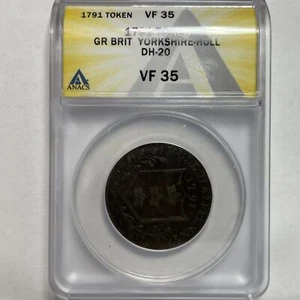 1791 Yorkshire-Hull DH-20 Conder Token ANACS VF-35 Coin #12634T - Picture 1 of 4