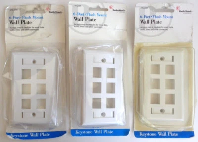 3 Radio Shack 6-Port Flush Mount Wall Plates Snap-In Module & Hardware 278-2009 - Image 1 of 4