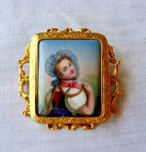 14K YELLOW GOLD SWISS ENAMEL BROOCH CIRCA 1860'S - Picture 1 of 6