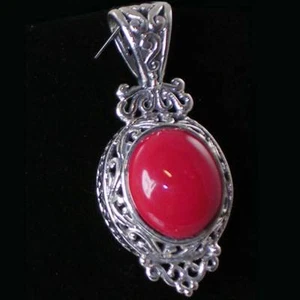 VIKTORIANISCHER OVALER KORALLEN FILIGRANER ANHÄNGER_mit KETTE_925 STERLINGSILBER - Bild 1 von 12