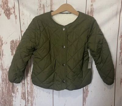 NWT-Old Navy Reversible Girls Jacket Olive Quilted Ivory Sherpa Size XS(5) - Image 1 of 4