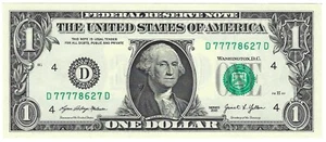 Five of a Kind 7s Fancy Serial Number One Dollar D77778627D 2021 UNC Quad 7s - Imagen 1 de 2