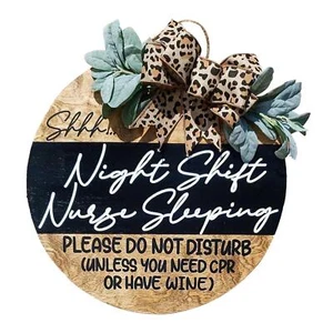 Wooden Wreath Front Door 30cm Indoors Outside Night Shift Nurse Welcome Sign - Picture 1 of 6
