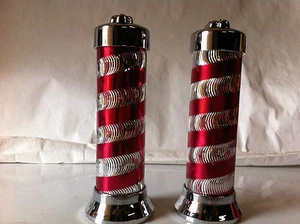 BLOQUE DE EMPUÑADURAS PERSONALIZADAS PARA BICICLETA CON REMOLINOS PLATA/ROJO PLAYA CRUCERO CHOPPER LOWRIDER  - Imagen 1 de 4