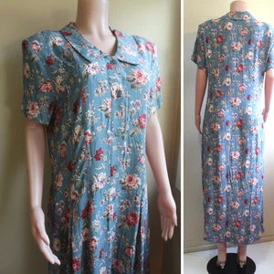 Bauernkleid 14 L Talbots Viskose rosa blau Blumen SS Vintage 90er Cottagecore - Bild 1 von 10