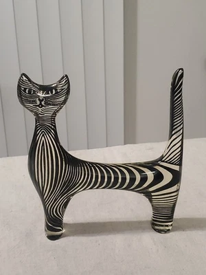 De Colección Abraham Palatnik 7" Gato De Pie Lucite Rayas Negras MCM Firmado Años 60 Usado en Excelente Condición Foto 1 de 4