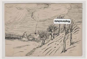 Handgemalt  Landschaft auf selbstgemachter Postkarte - Picture 1 of 2