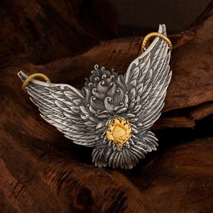 Ciondolo uccellino alato dorato Tibet S925 design originale senza catena - Foto 1 di 12