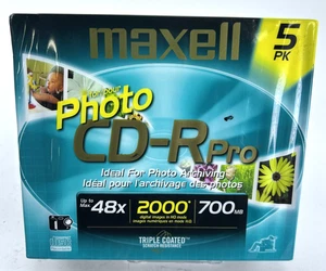 MAXELL Photo CD-R Pro, 48x, 2000 Digital Images, 700MB, 5 Pack Brand New Sealed - Picture 1 of 8