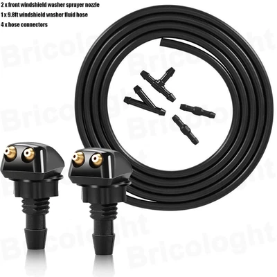 2Pcs Car Windshield Wiper Washer Water Spray Jet Nozzle + 9.8Ft Hose + Connector - Image 1 of 4
