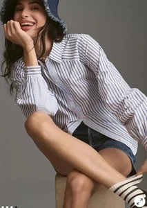 Maeve by Anthropologie Mixed Stripe Long-Sleeve Cut-Out Button Down Shirt Size M - Bild 1 von 10