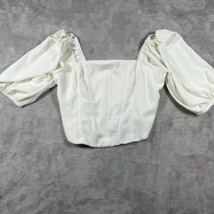 Top Corto Abercrombie & Fitch Talla Grande Crema Manga Abullonada Campesino Popelín Calado - Imagen 1 de 7