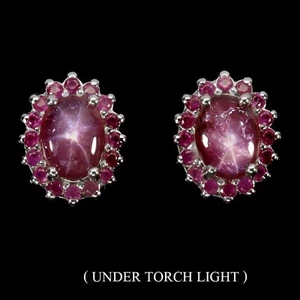 Summer 925 Silver Earrings Oval Star Ruby 7x5mm Natural Gemstone Jewelry - Picture 1 of 13
