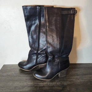 Luck Brand Women's Knee High Boots Block Heel Leather Black Size 8M - Picture 1 of 12