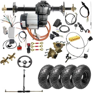 30" Rear Differential Axle kit 48V 1000W Motor 6" Wheels Front Steering Wheel US - Picture 1 of 13