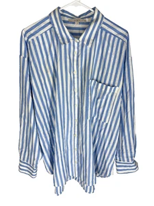 Camicia ANN TAYLOR LOFT XL blu bianca a righe oversize spiaggia costiera nautica NUOVA - Foto 1 di 5