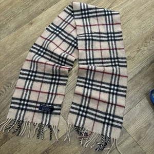 Genuine Burberry Beige Nova Check Lambswool Scarf Vintage - Picture 1 of 9