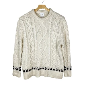 Zara Textured Cable Knit Sweater With Contrasting Trim Wool Blend Men’s Medium - Picture 1 of 12