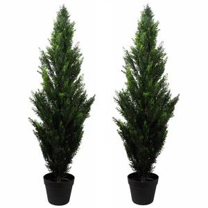 Paar Zypressen UV Zeder Topiary Baum künstliche 120 cm realistische Pflanze - Bild 1 von 5