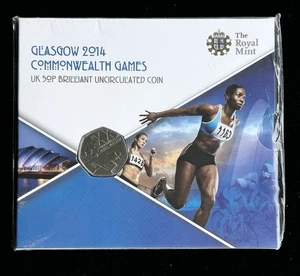 Moneda de 50 peniques de los Juegos de la Commonwealth de Glasgow 2014 Reino Unido Royal Mint paquete sellado - Imagen 1 de 2
