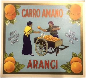 Original Unused Vintage 1930's CARRO AMANO Orange Crate Label East Highlands, CA - Picture 1 of 2