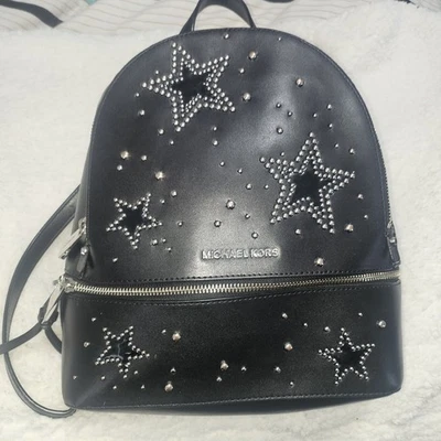Michael Kors Black Leather Rhea Star Studded Mini Backpack Bag - Image 1 of 4