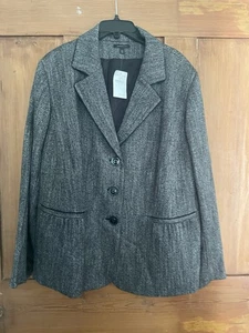 Giacca blazer Nordstrom Semantiks nero avorio tweed con cordoncino nuova con etichette taglia 22W - Foto 1 di 7