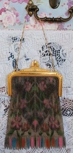 VINTAGE WHITING & DAVIS CO DRESDEN (BABY) NETZTASCHE/GELDBÖRSE GOLDFARBEN ART DECO RAHMEN - Bild 1 von 24