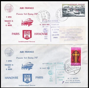 FRANCIA 1975 AIR FRANCE BOEING747 PARIS per Hannover a PARIGI 2 PRIMO VOLO COVER - Foto 1 di 4