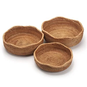 Rattan Bread Baskets Round Woven Fruit Bowls Key Holders Stackable For Storage S - Picture 1 of 7