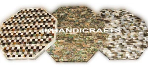 2'x2' Marble coffee Dining Table Top Random MOP Inlay Hallway Decor Set Of 3 Pcs - Picture 1 of 5