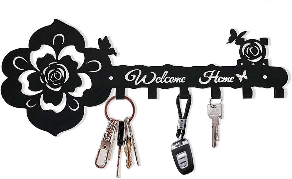 Key Hooks Holder for Wall Decorative - Small Black Entryway Welcome Home Sign Ke - Image 1 of 4