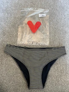 Slip bikini Loveable a righe nere e oro - taglia media - Foto 1 di 5