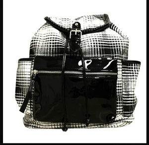 Black White Plaid Backpack Bookbag Handbag Bag Tote Purse Brand New with Tags - Picture 1 of 8