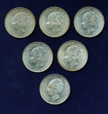 MONEDAS DE PLATA DE 1 FLORÍN HOLANDA WILHELMINA I 1939, LOTE DE (6)  Foto 1 de 2