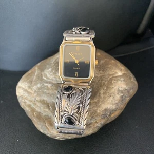 Native Mens Feather Navajo Sterling Silver Watch Tips Black Onyx Band 14398 - Picture 1 of 12