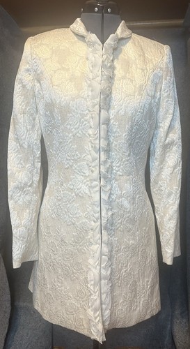 OFF WHITE Giacca Lena Gabrielle taglia 8 Collare Mandarino Off Bianco Broccato Perla E Arrivetta