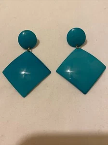 Vintage Ohrhänger Türkis Ohrringe silberfarben rund eckig - Bild 1 von 3