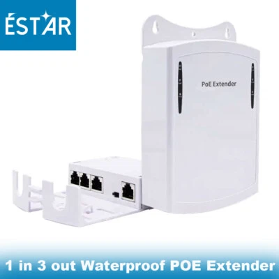 100Meters Waterproof Smart POE Extender Repeater 4 Ports 1 in 3 Out Wall-mounted - Image 1 of 4