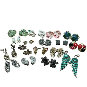 VTG Clip On Earrings Lot Of 17 Mostly Vintage - Picture 1 of 7