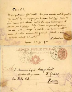 DE AMICIS, Edmondo. Cartolina postale autografa indirizzata a Luigi Lodi, 1900 - Imagen 1 de 1