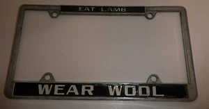 VTG Eat Lamb Wear Wool Metal License Plate Frame American Sheep Industry Rare - Picture 1 of 18