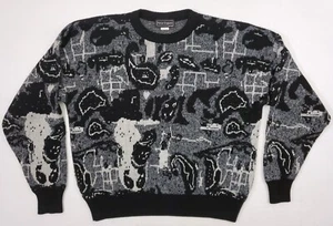 Vintage Peter England 80s Grandpa Ghost Art Paisley Graffiti Pullover Sweater XL - Picture 1 of 5